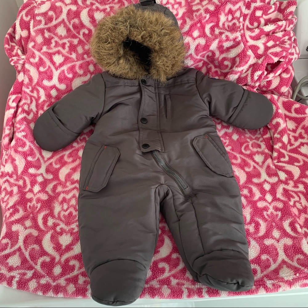 Boy’s 3/6 M Dark Gray Hooded Snowsuit ROTHSCHILD EXPEDITION Fur Trim Hood EXC
